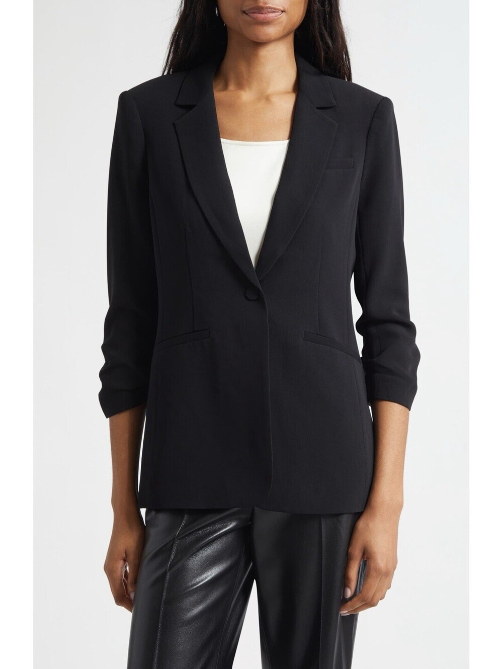 Cinq A Sept Black Khloe Ruched Sleeve Blazer 12